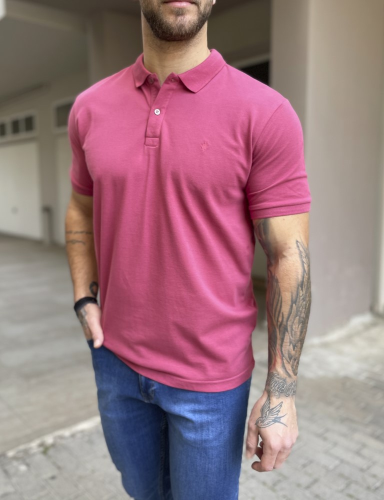 Ανδρική κερασί βαμβακερή κοντομάνικη μπλούζα Polo T621C φωτογραφία